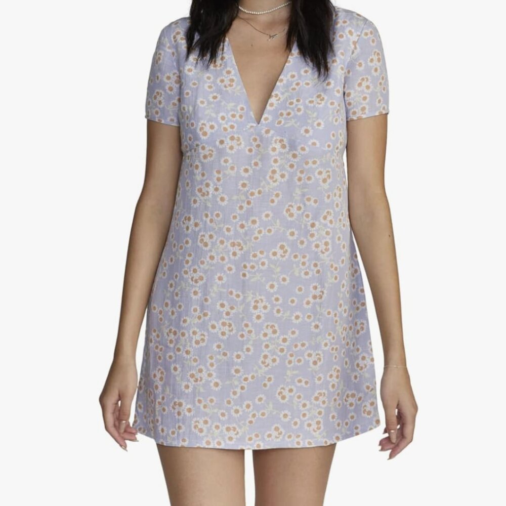 RVCA Cosmic Sky Veda Women's S Floral V-Neck Mini Dress Short Sleeve coquette